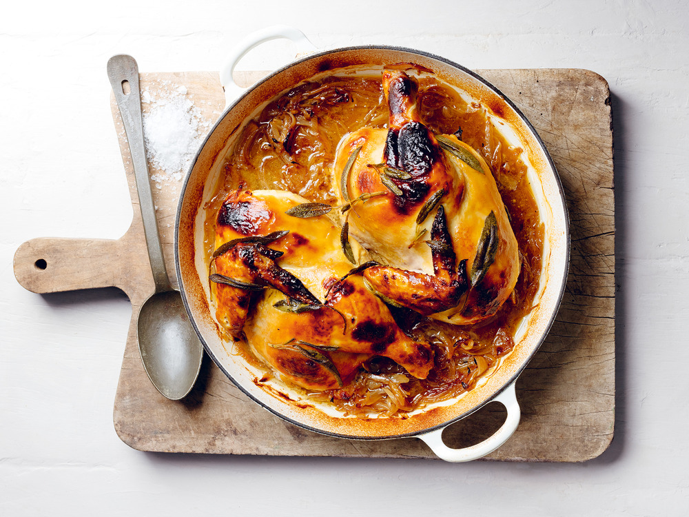 Honey mustard and caramelised onion roast chicken